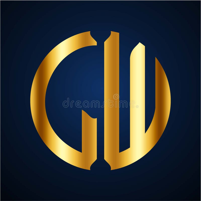 Initials L W circular shape and elegant gold color stock illustration