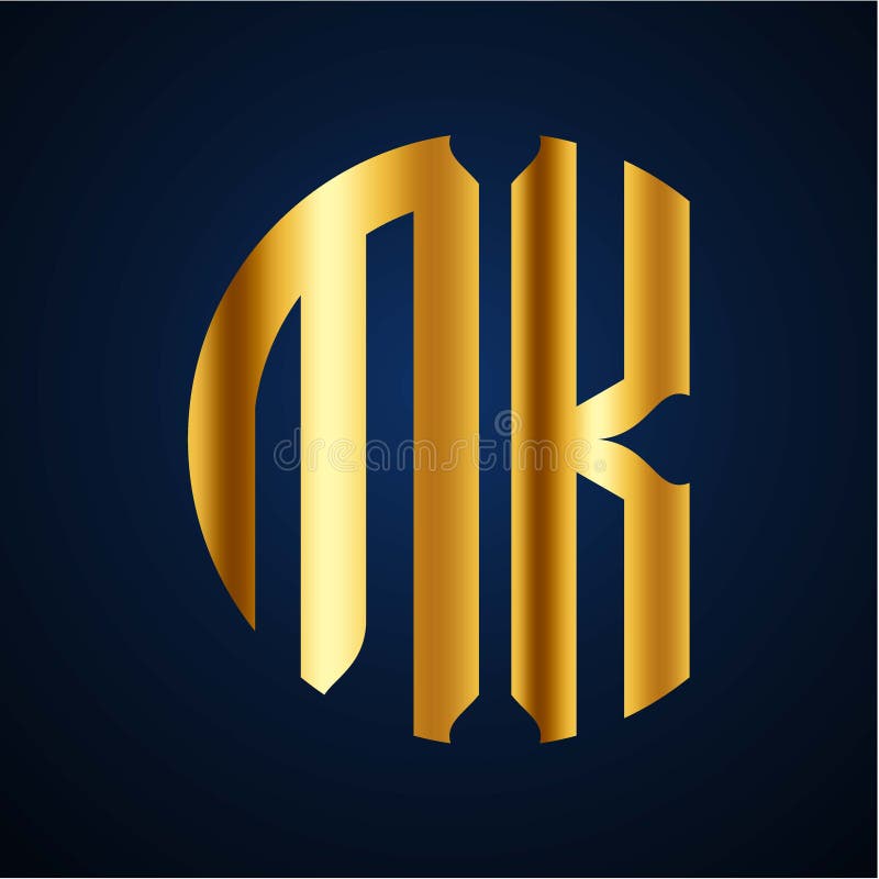 Initials M K circular shape and elegant gold color stock illustration
