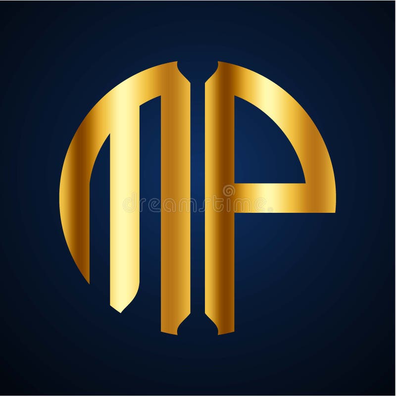 Initials M P circular shape and elegant gold color vector illustration