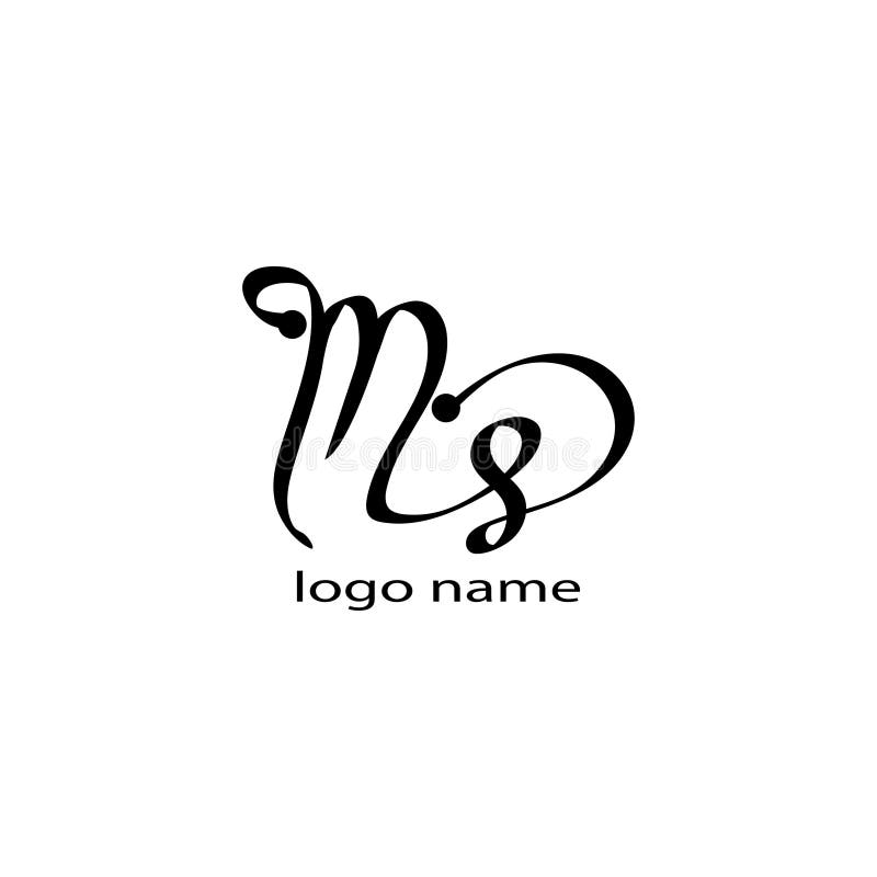 The initials ms logo simple curved line black vector design stock illustration