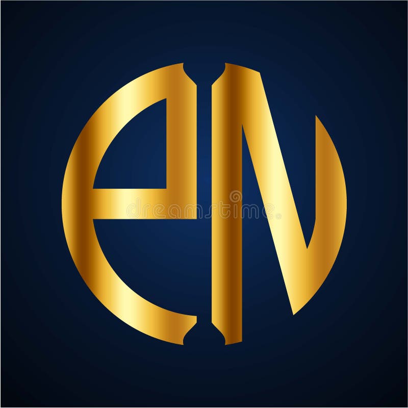 Initials P N circular shape and elegant gold color vector illustration