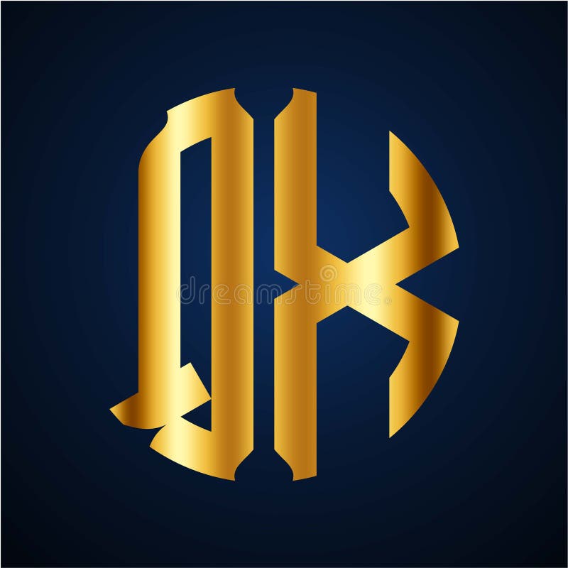 Initials Q X circular shape and elegant gold color stock illustration