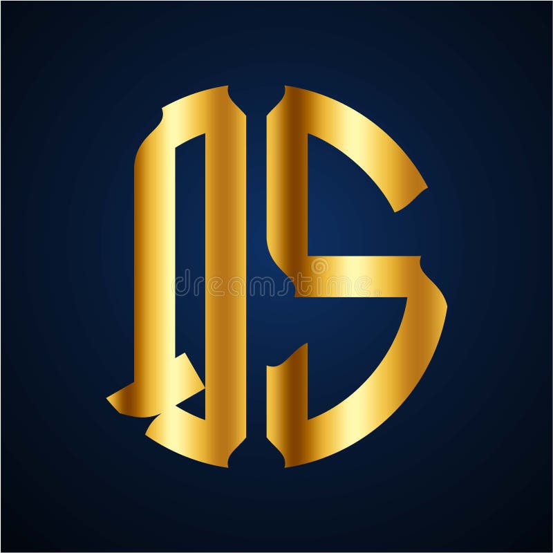 Initials Q S circular shape and elegant gold color stock illustration