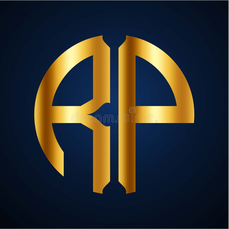 Initials R P circular shape and elegant gold color vector illustration