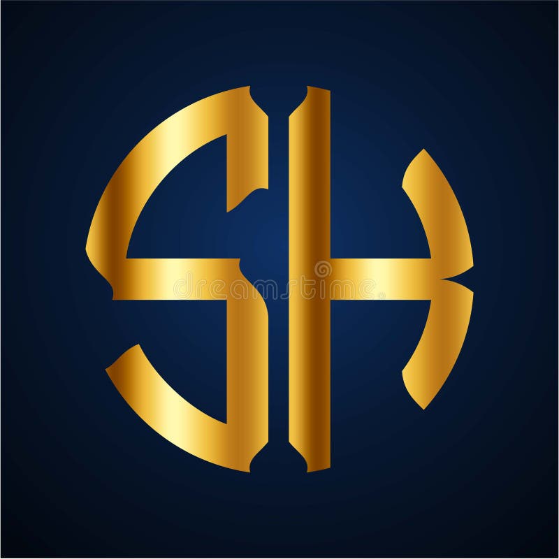 Initials S H circular shape and elegant gold color royalty free illustration