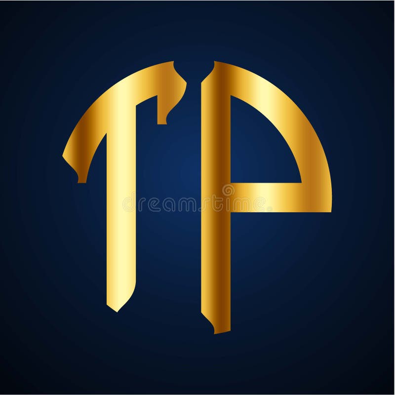 Initials T P circular shape and elegant gold color royalty free illustration