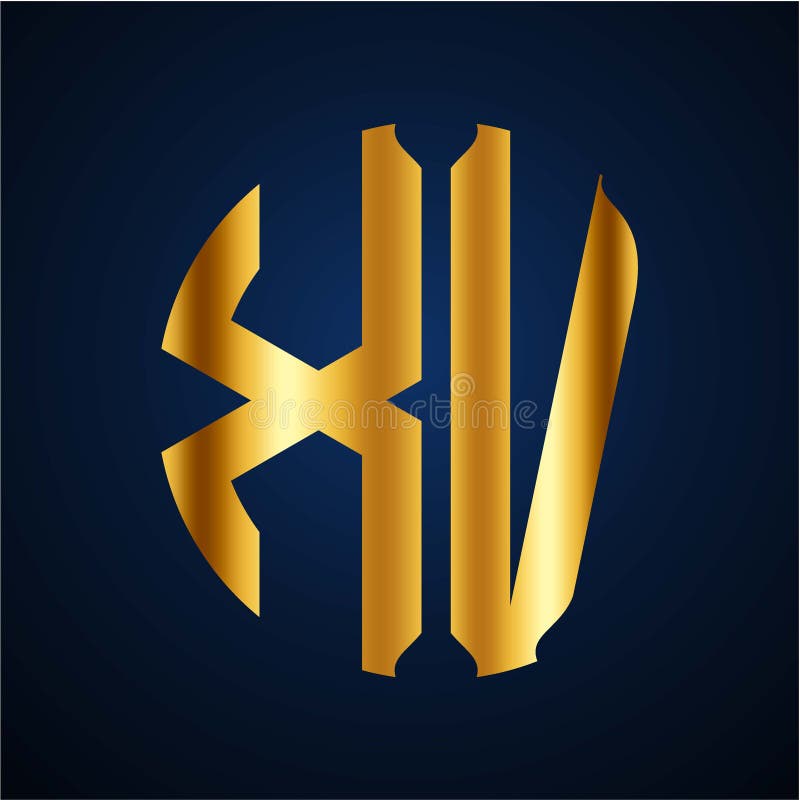 Initials X V circular shape and elegant gold color stock illustration