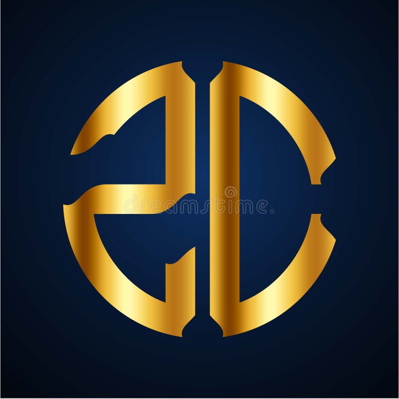 Initials Z C circular shape and elegant gold color vector illustration