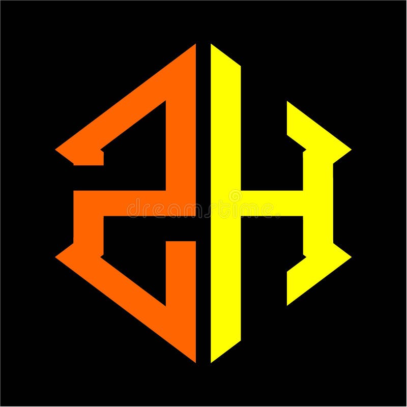 The Initials Z H Hexagon Monogram Logo in Orange and Yellow Stock