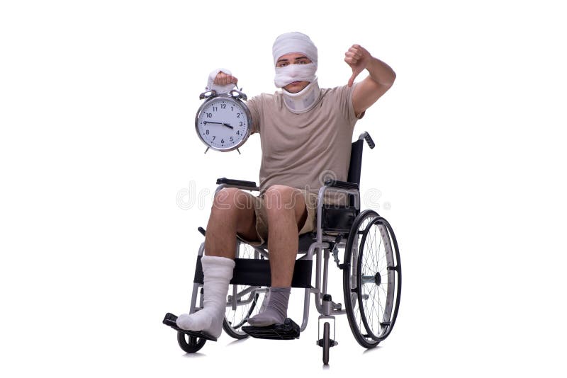 Injured Man in Wheelchair Isolated on White Stock Image Image of