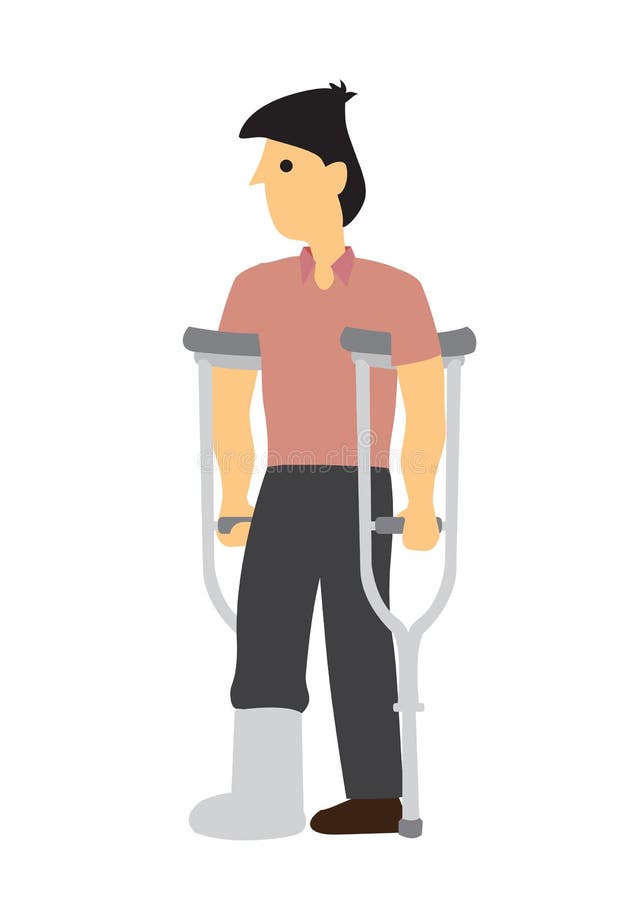 Injured young man with crutches. Concept of injury or misfortune