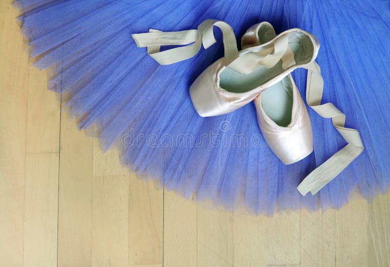 Ink Ballet Pointe Shoes Violet Tutu on the Wooden Floor Stock Image ...