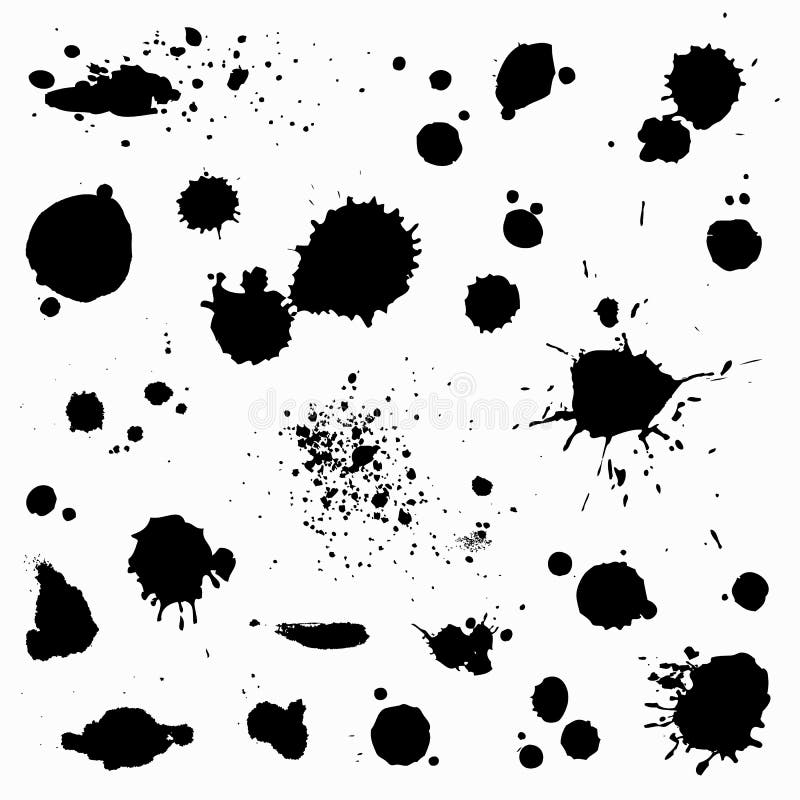 Ink blots and paint splatters. Vector. Set of black spots isolated on white background