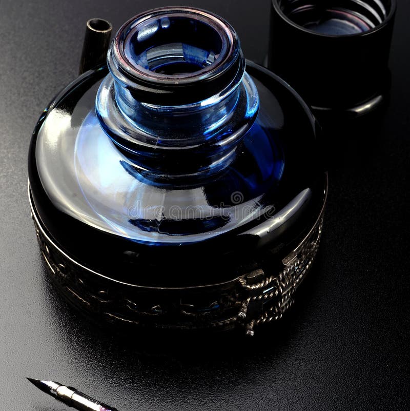 Ink bottle stock image. Image of antique, blue, elegance 52615651