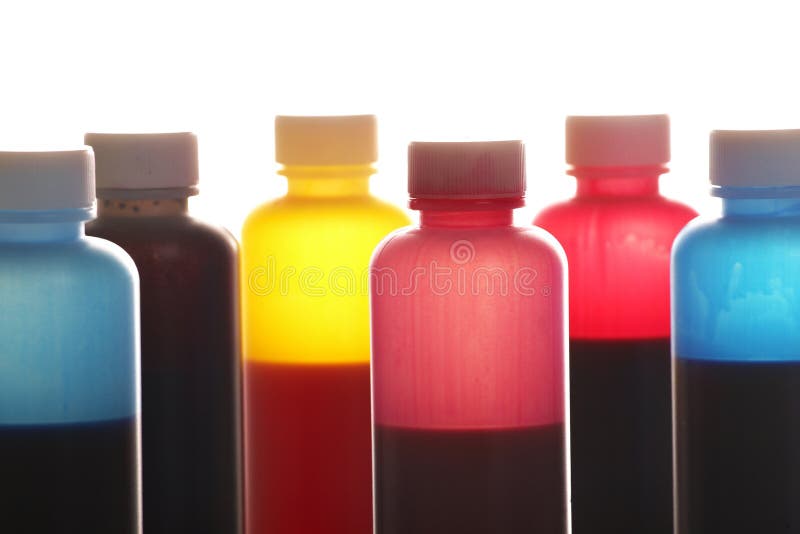 Ink bottles stock photo. Image of color, paint, cyan 12094722
