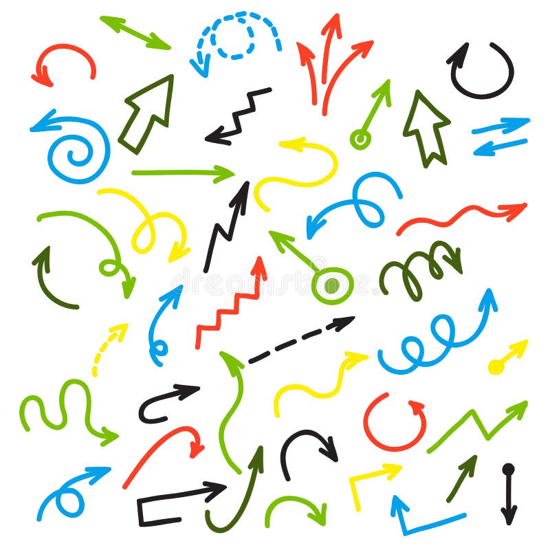 Ink colorful arrows. Vector group of drawing arrow on white background royalty free illustration Ink colorful arrows. Vector group of drawing arrow on white background royalty free illustration