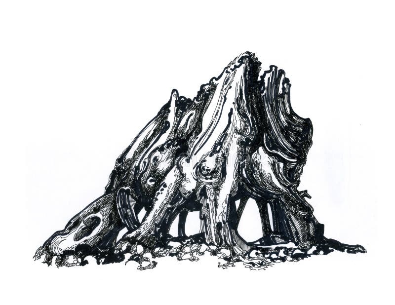 Snag With Roots Lies On The Grass. Vector Illustration On White Background. Stock Vector