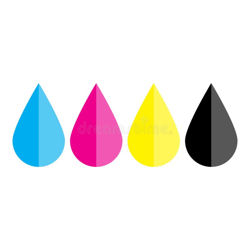 Ink Drops in CMYK Colors Cyan, Magenta, Yellow, Key. Stock Vector Illustration of flat, drip