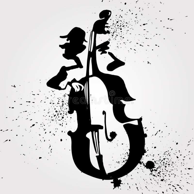 Ink fun drawing of the contrabass player for the jazz bar theme royalty free illustration