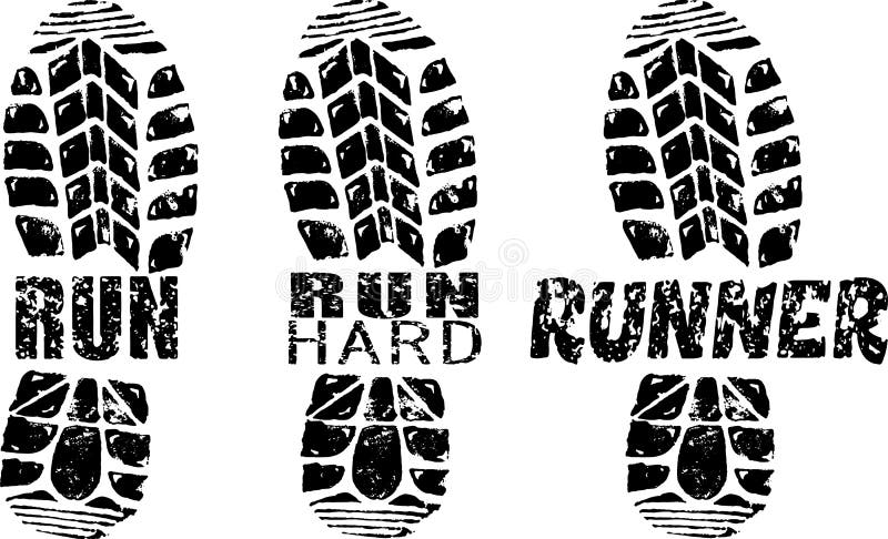 Ink grunge sport footprints with phrase running royalty free illustration