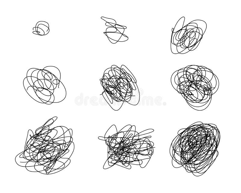 Ink knot line elements. Messy clew symbols for chaos and simplifying concept. vector illustration