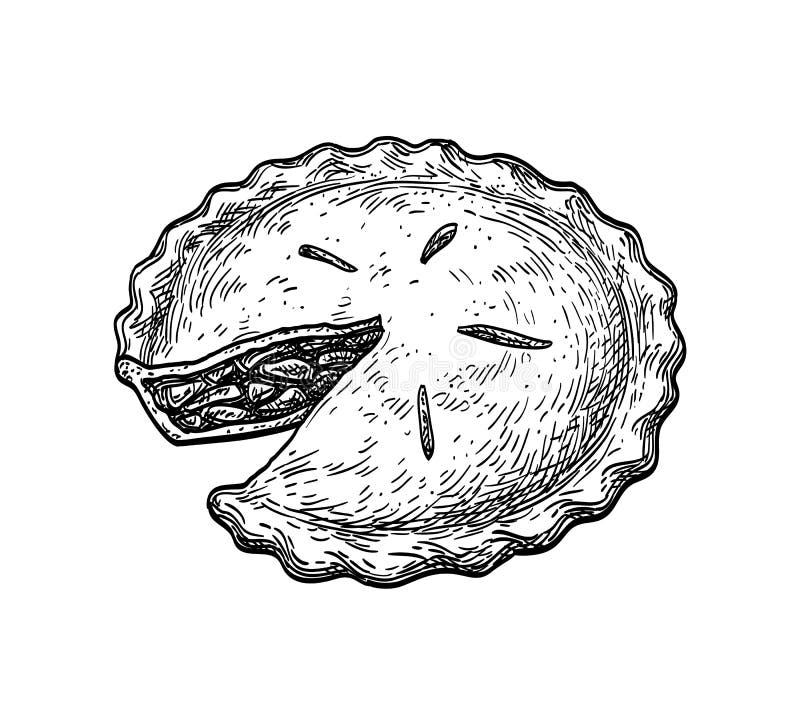 Ink sketch of apple pie stock vector. Illustration of dessert 154359072