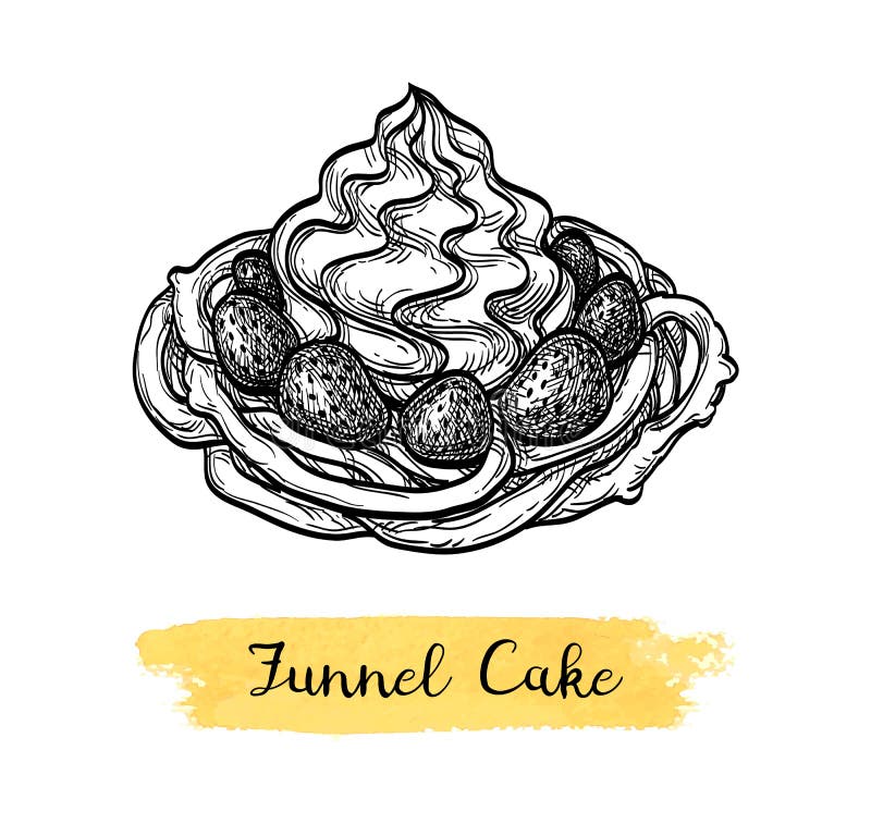 Ink sketch of funnel cake. 