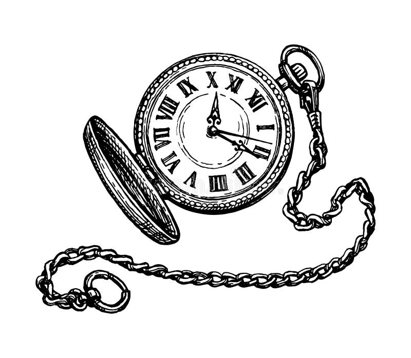 Ink Sketch of Pocket Watch. Stock Vector - Illustration of gadget ...