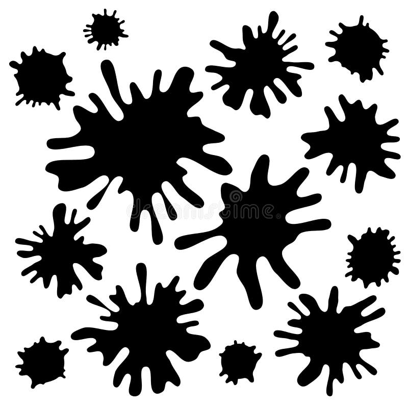 A Set Of Black Ink Spots Of Different Sizes. Grunge Splashes Isolated