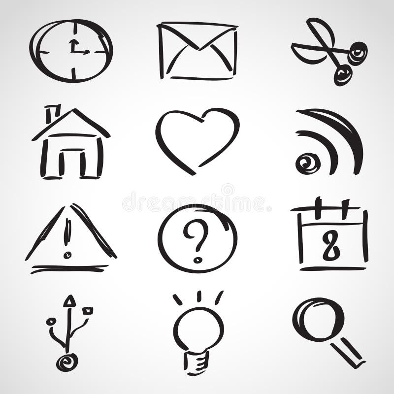 Ink style sketch set - web icons stock illustration