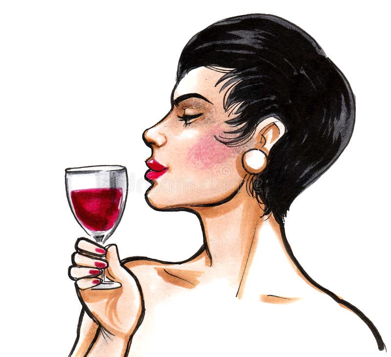 Woman And Wine Stock Illustration Of Watercolor 172540688.