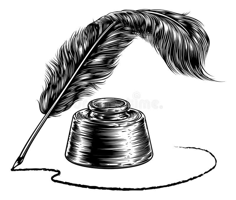 Writing Feather Quill Ink Pen And Inkwell Stock Vector ...