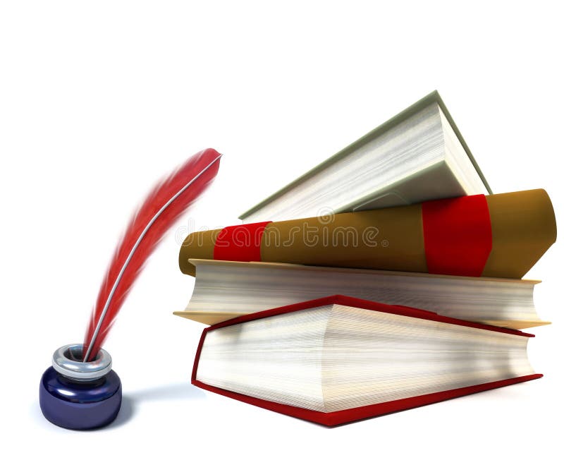 Inkwell, books and quill stock illustration. Illustration of literacy