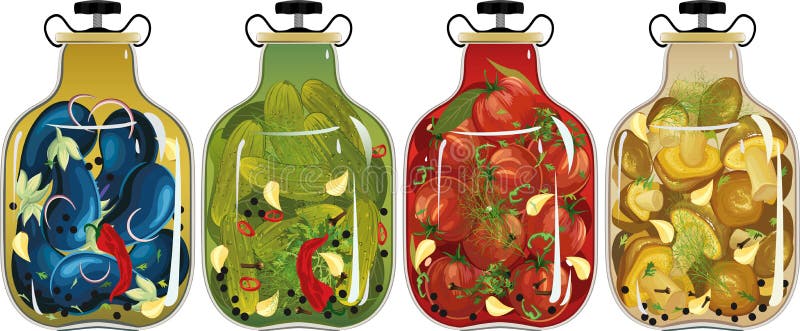 Inlagda grönsaker och champinjoner royaltyfri illustrationer Inlagda grönsaker och champinjoner royaltyfri illustrationer