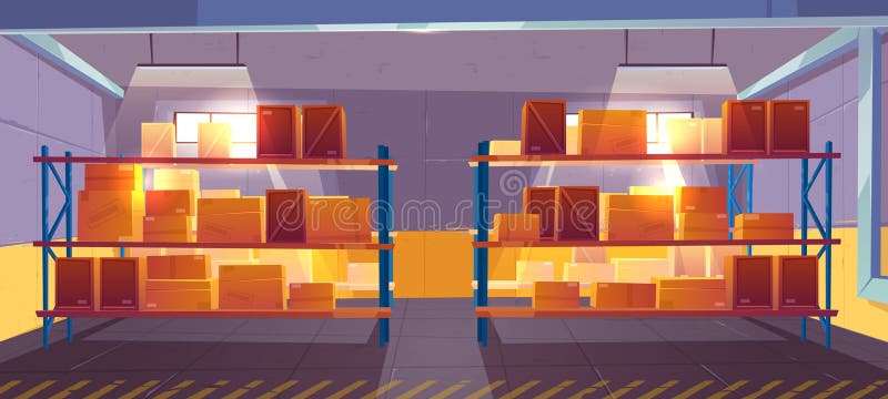 Innenansicht des Lagerinnenraums, Logistik, Vorrat lizenzfreie abbildung Innenansicht des Lagerinnenraums, Logistik, Vorrat lizenzfreie abbildung