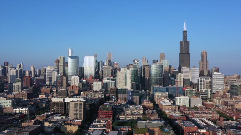 Innenstadt Vogelperspektive Stadtbild-Sonnenuntergang Sommers Chicagos Illinois