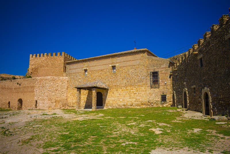 Inner Courtyard of a Castle Showing the Main Keep and Cathedral with a