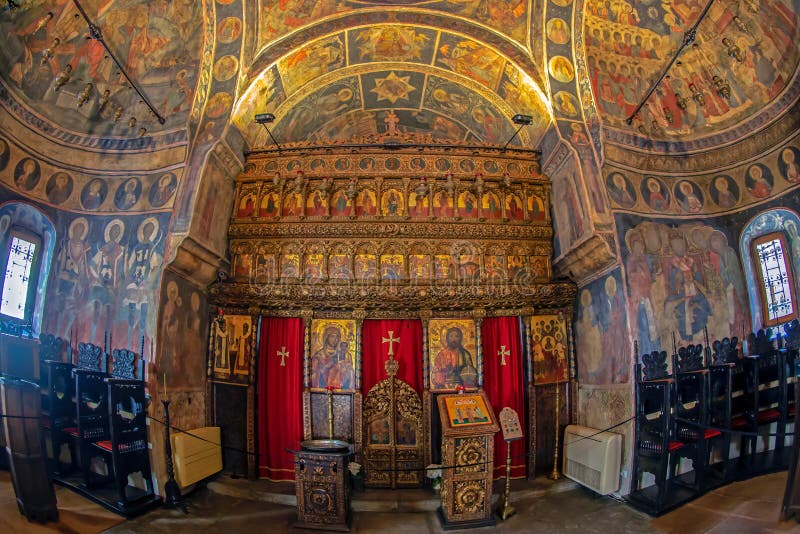 Inneres Stavropoleos-Kloster, Bukarest, Rumänien stockbilder Inneres Stavropoleos-Kloster, Bukarest, Rumänien stockbilder