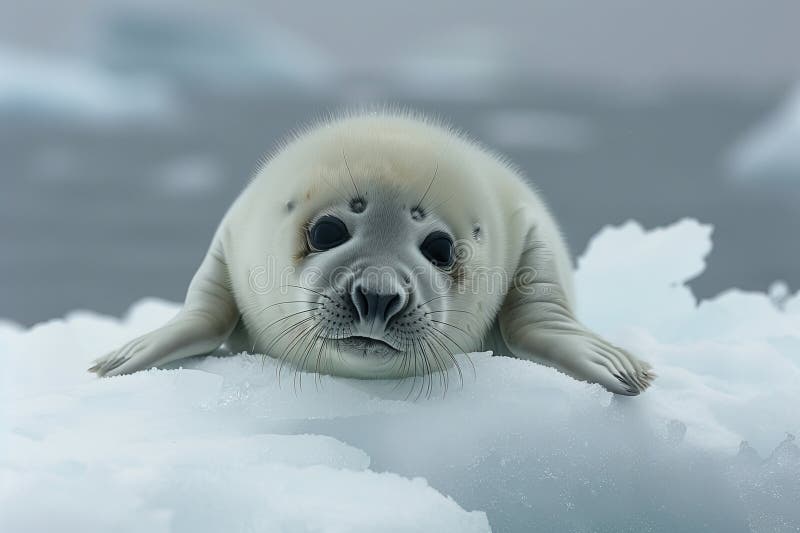 Innocence Portrayed Baby Seal Pup on Iceberg with Vulnerable Gaze Innocence Portrayed Baby Seal Pup on Iceberg with Vulnerable Gaze