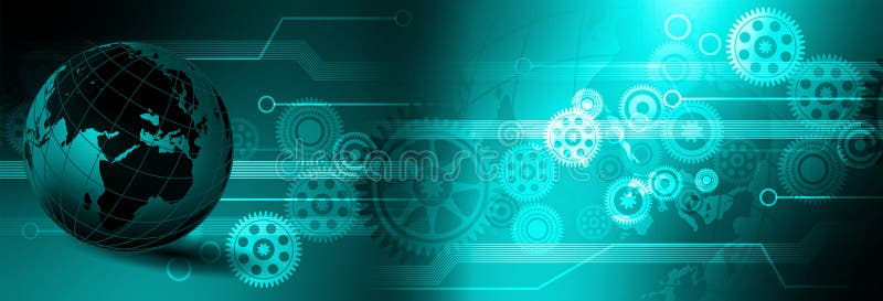 Innovation Computer Data Cogs Technology Banner Background. stock illustration