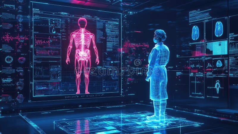 Innovation doctor avatar disassembling medical hud vector illustration