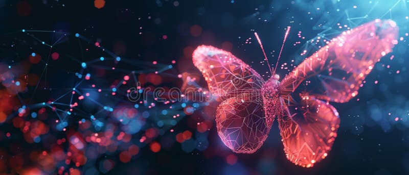 Innovation inom ai och integritet med låg polybutterfly i ett säkert abstrakt omvandlingskoncept för cybervärlden vektor illustrationer