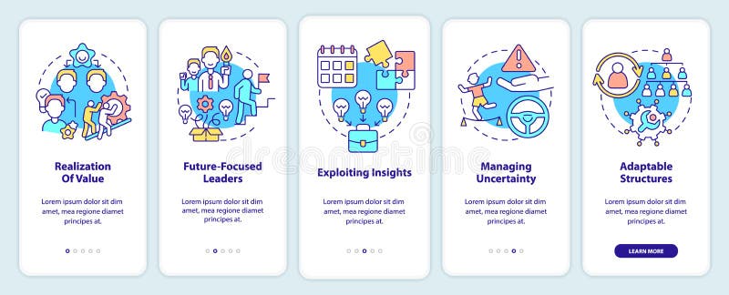 Innovation management principles onboarding mobile app screen royalty free illustration
