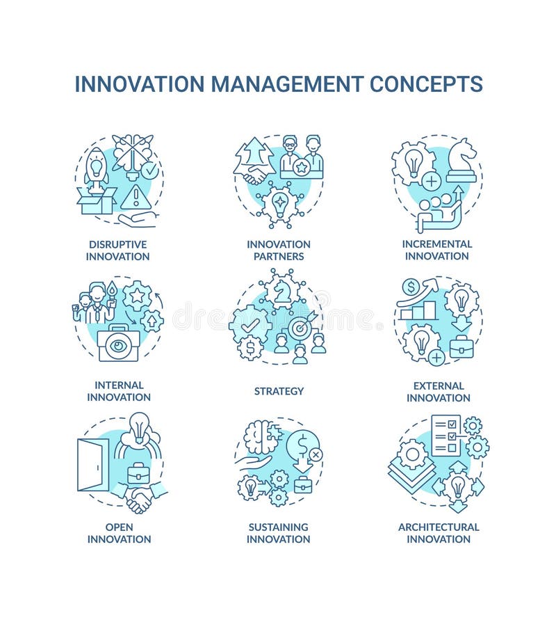 Innovation management turquoise concept icons set royalty free illustration