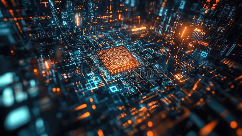 Innovation zooming microchip stock illustration