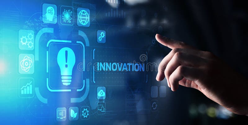Innovationsgesch? ft und Technologiekonzept auf virtuellem Schirm Erneuern kreativer Prozess lizenzfreies stockfoto