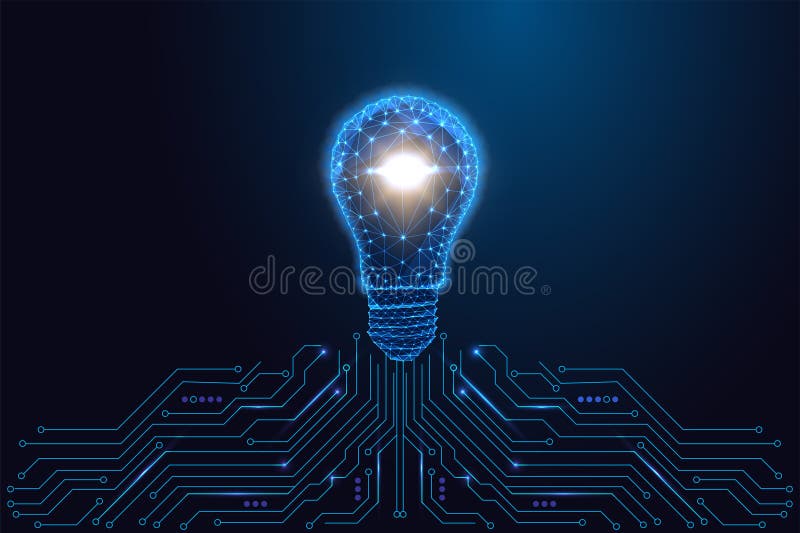 Innovationskonzept für intelligente Technik mit Glühbirnen und Vektorgrafik für digitale Schaltbretter lizenzfreie abbildung