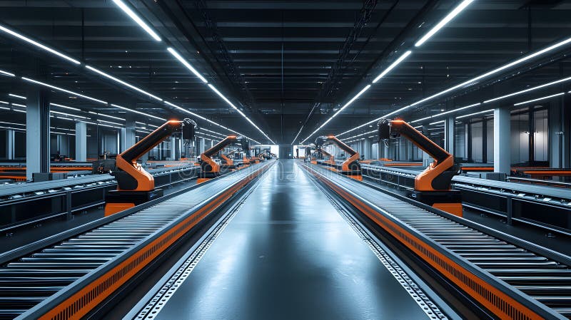 Innovative Automated Logistics Room Featuring Robotic Sorting Technology for Efficient Warehouse Operations and Streamlined royalty free illustration