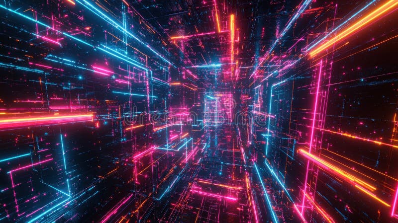 Innovative digital realm quantum communication network visualization through abstract graphic art perspectives stock illustration