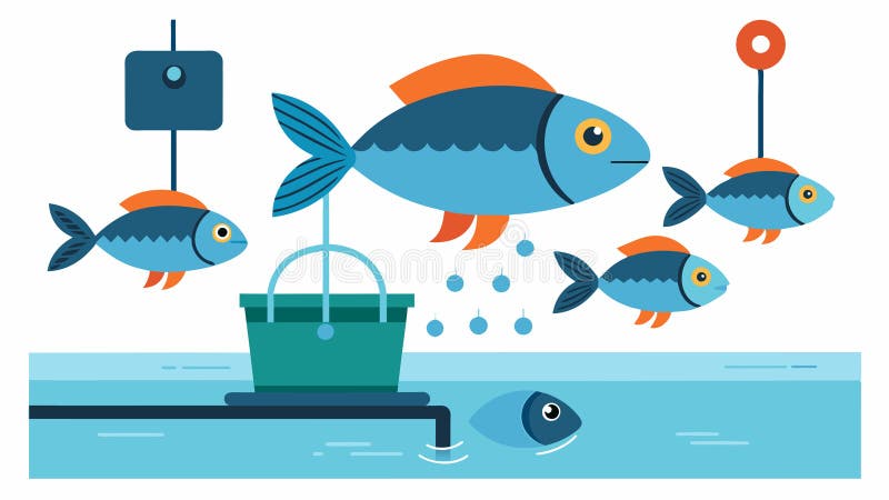 An innovative fish grading system that uses ultrasonic sensors to accurately determine the size and weight of fish vector illustration